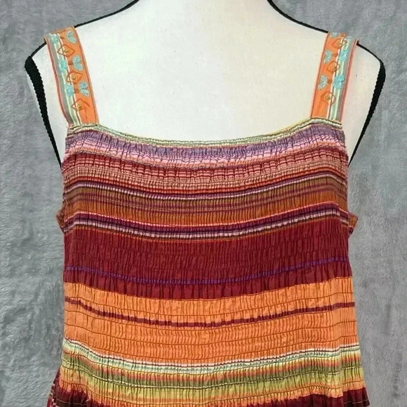 Coldwater Creek Sz 6 Stripe Cotton Embroidered Smocked Cottagecore Hippie Dress‎ - Picture 12 of 16